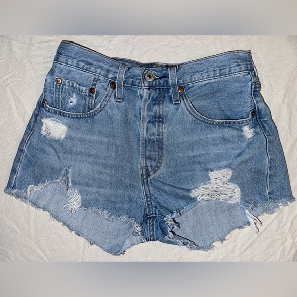 Levi's Pants - Levi's 501 Light Blue Distressed Denim Jean Cut-off Shorts Jorts - 26 Women’s